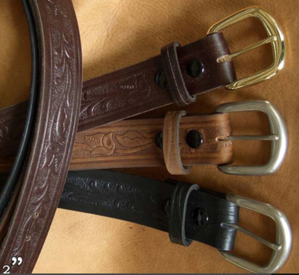 Mens Western Belt Genuine Floral Stamped Leather Available in Oversizes