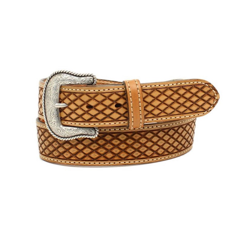 Mens Western Belt Nocona Tan Diamond Stamped