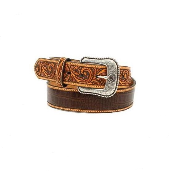 Mens Western Belt Ariat Brown Croc Turquoise Stone