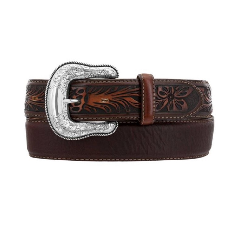 USA Handcrafted Mens Leather Belt Beautiful Western Design Brown