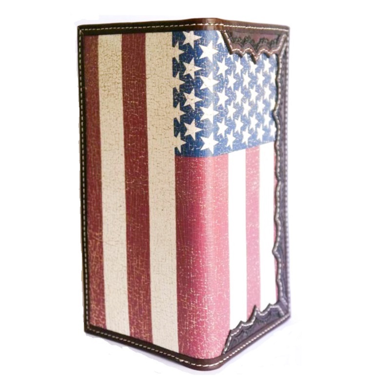 Ariat Western Mens Wallet Leather Rodeo USA Flag Patch Brown Camo A3536428