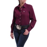 Ladies Classic Burgundy Button Up Shirt MSW9164030