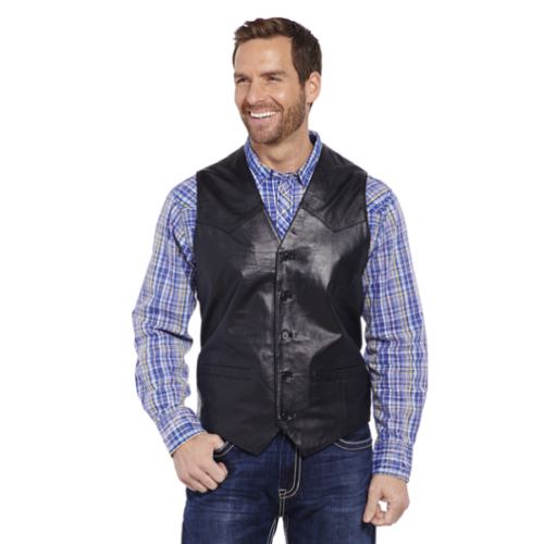 Men's Black Leather Western Vest